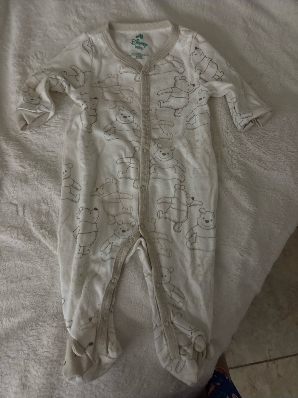Disney White/Cream Bear-Print Footed One-Piece